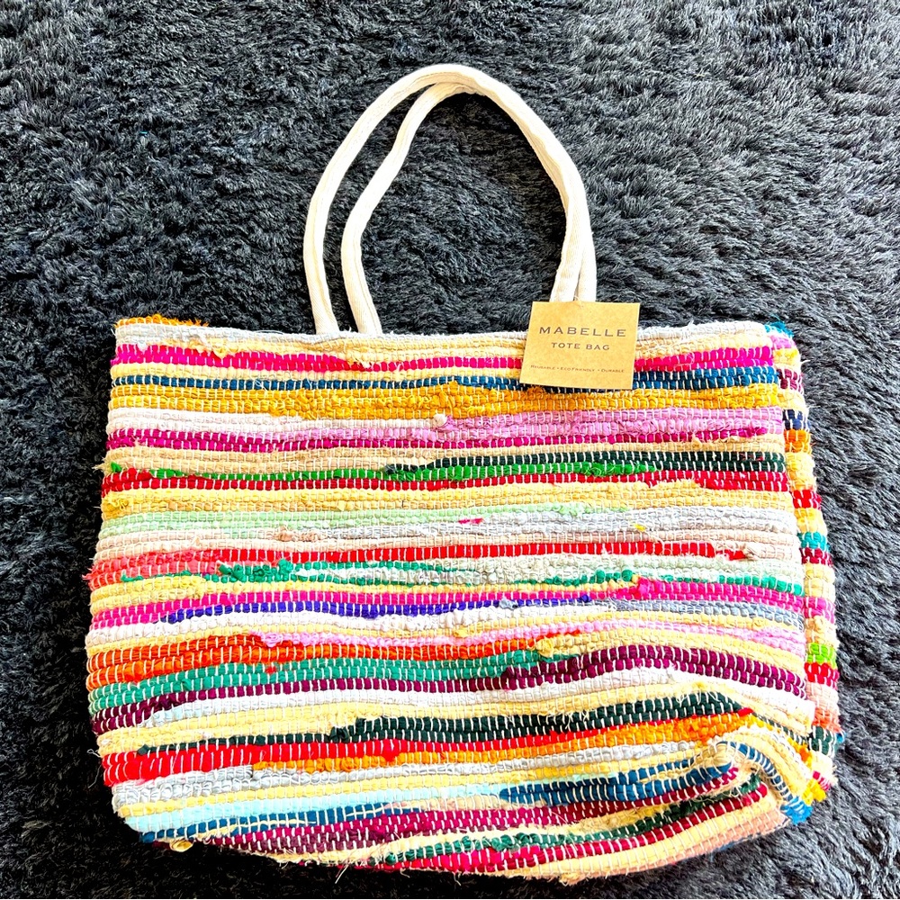 Marbella Multicolor Chindi Stripe Extra Large Size Cotton handmade Tote Bag